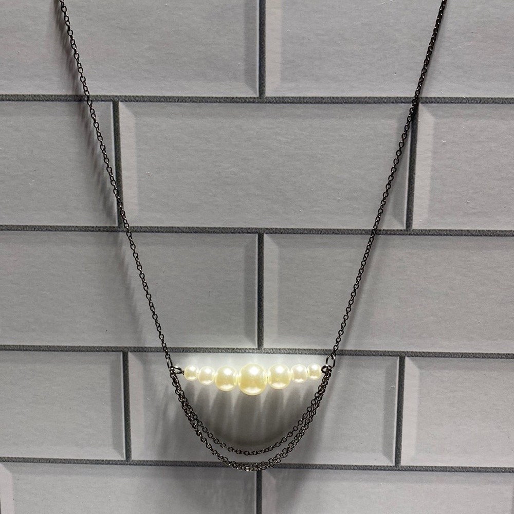 Gunmetal with pearl necklace